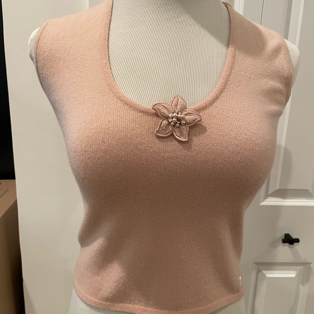 CHANEL Blush Pink Tank Top with Floral Detail